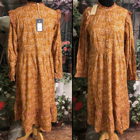 Vintage Inspired Floral Ruffled Maxi Prairie Dress - Picture 3 of 5